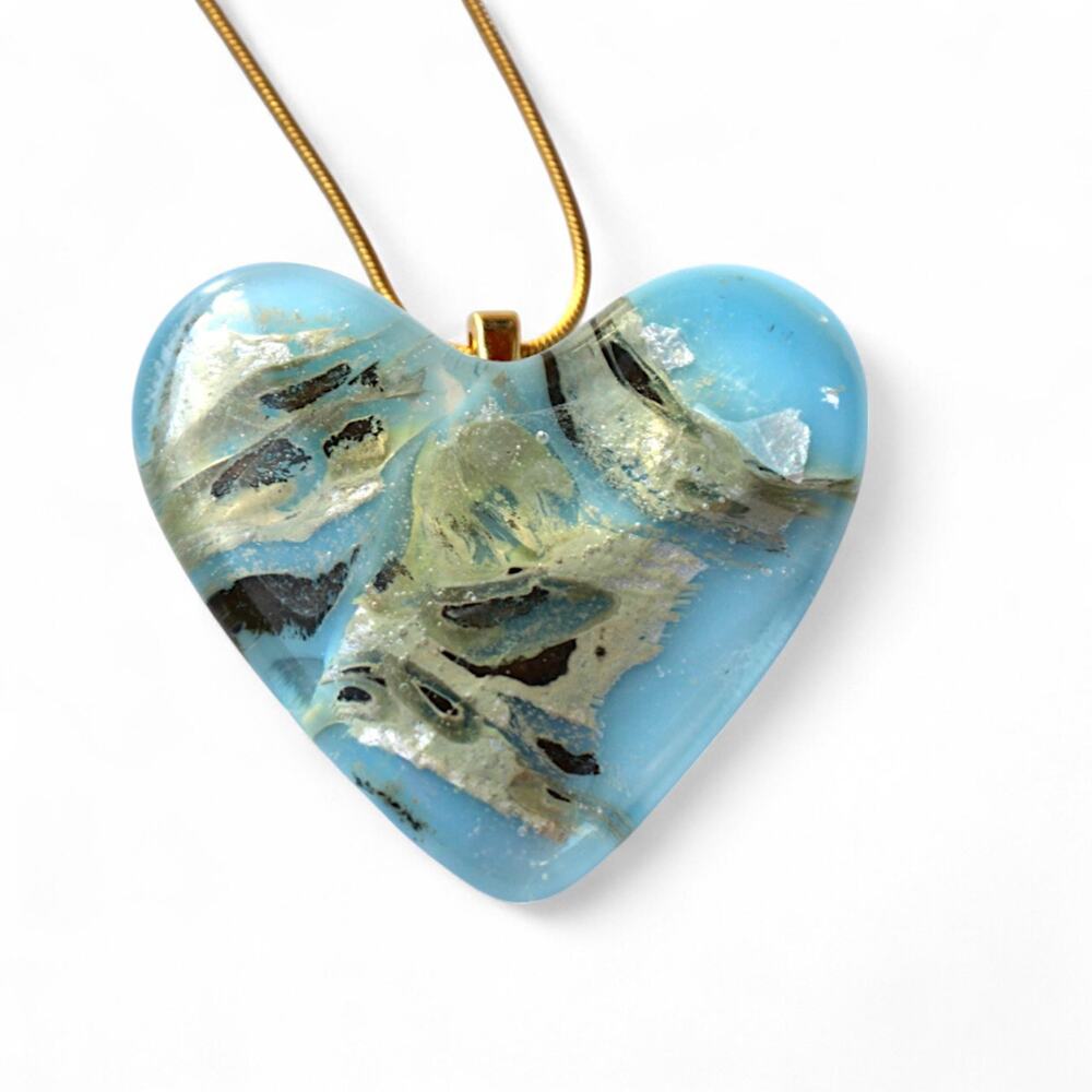 Artisan Custom Necklace Heart Pendant on 18" Gold Plated Snake Chain.
